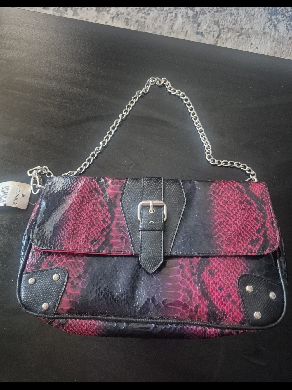 Vintage Icing Y2K Pink & Black Snakeskin Print Chain Shoulder Bag NWT